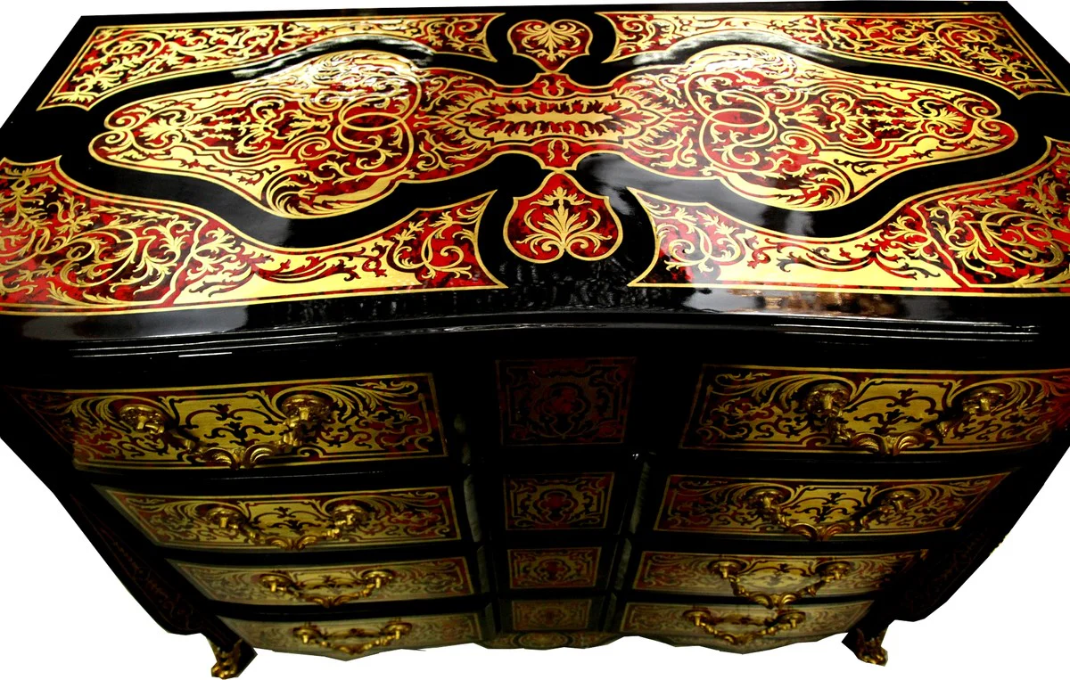Casa Padrino Baroque Boulle Dresser Black / Gold / Red 112 cm - Aparador para mueble