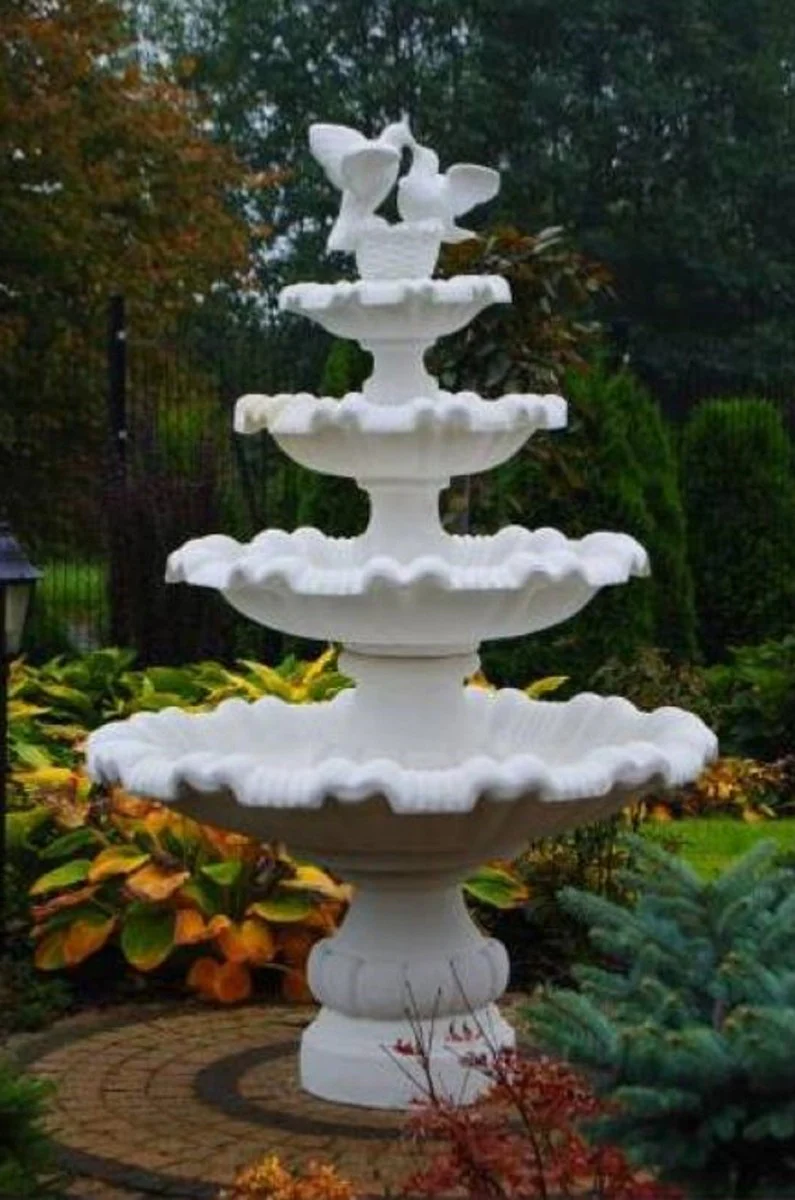 Casa Padrino fuente barroco con 2 palomas decorativas blanco ? 135 x A. 204 cm - Magn¨ªfica fuente de jard¨ªn de estilo barroco - Fuente redonda de piedra para decoraci¨®n de jard¨ªn