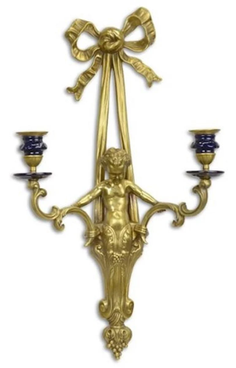 Casa Padrino portavela de pared barroco de lujo oro / azul 30,2 x A. 54,6 cm - Magnífico portavela de bronce de estilo barroco - Accesorios decorativos barrocos - Muebles barrocos