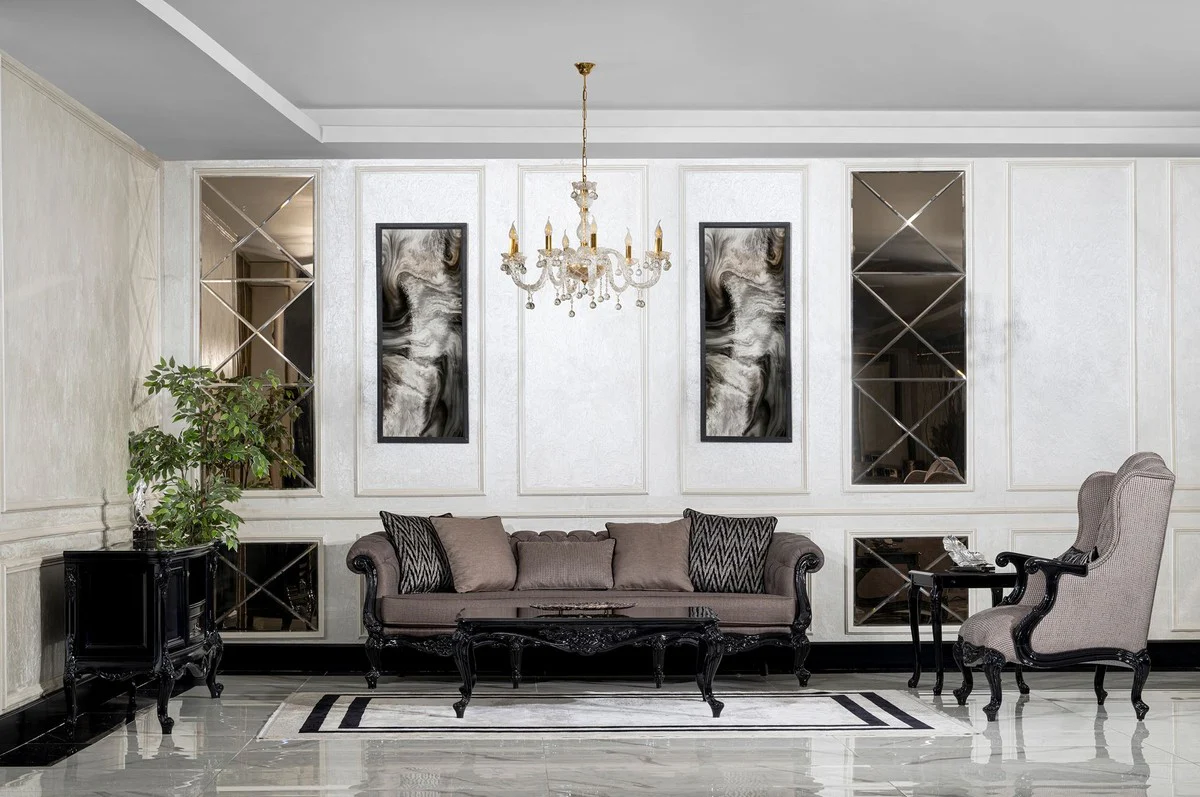 Casa Padrino mesa de centro barroco de lujo negro - Mesa de sal¨®n de madera maciza hecha a mano estilo barroco - Muebles de sal¨®n de lujo en estilo barroco - Muebles barrocos - Noble y Magn¨ªfico