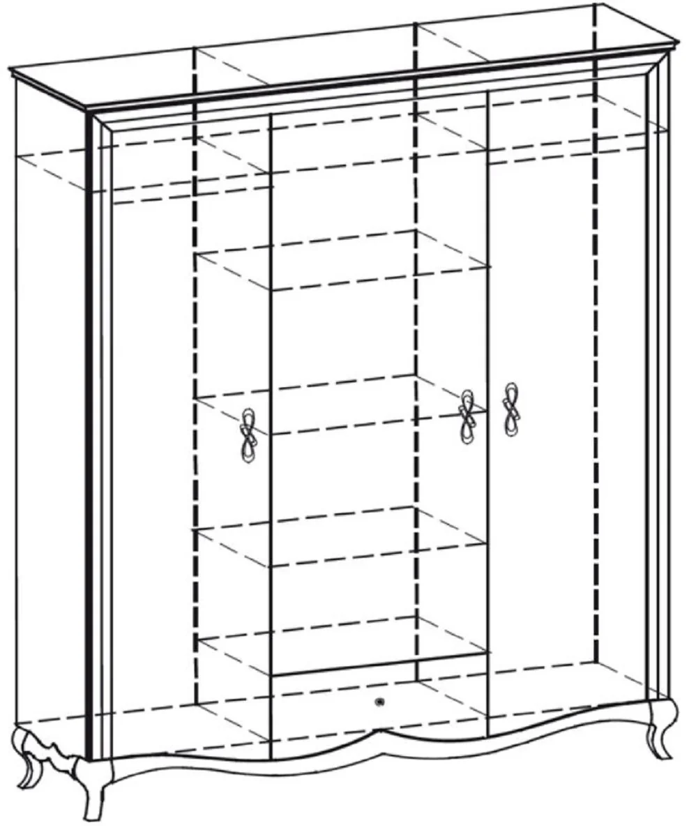 Casa Padrino armario de dormitorio Art Nouveau de lujo blanco alto brillo / marr¨®n 164,2 x 62,5 x A. 209,5 cm - Armario de madera maciza con 3 puertas y caj¨®n - Muebles de Dormitorio