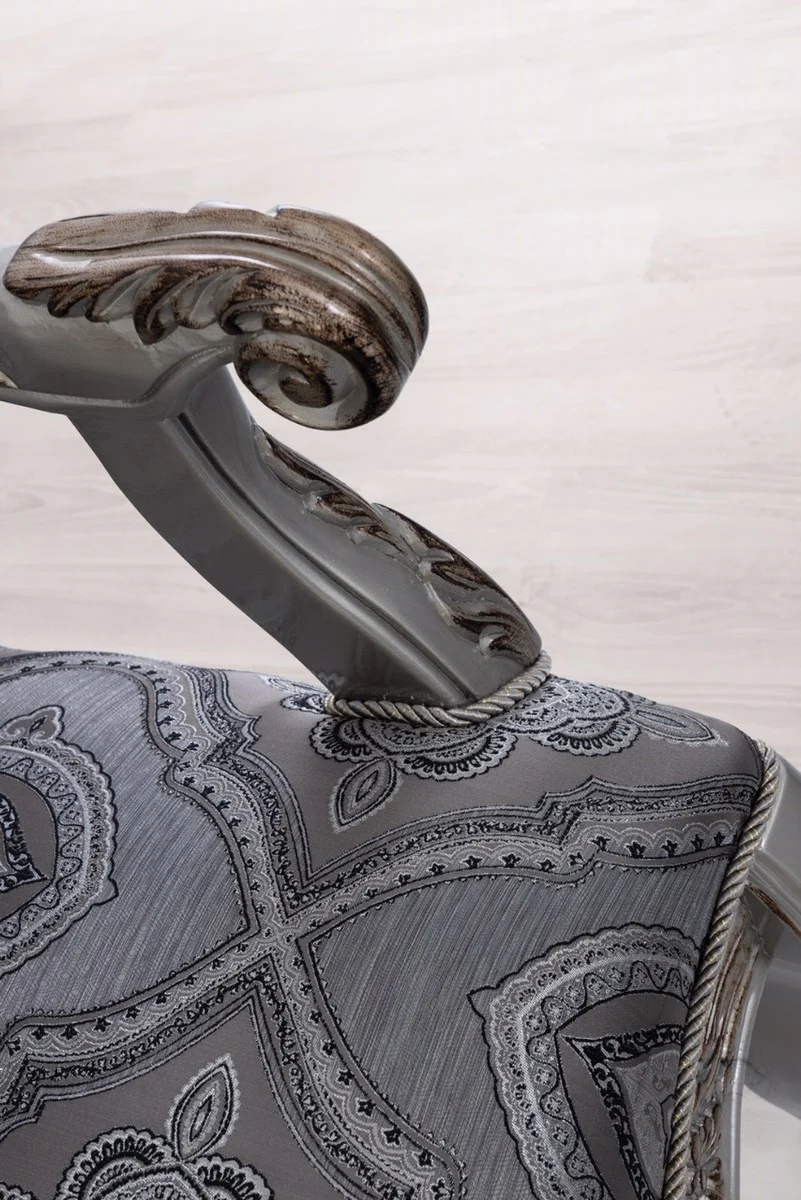 Casa Padrino conjunto de sala de estar barroco de lujo gris / azul / plata / bronce - 2 Sof¨¢s y 2 Sillones y 1 Mesa de Centro - Muebles de sal¨®n en estilo barroco magn¨ªfica