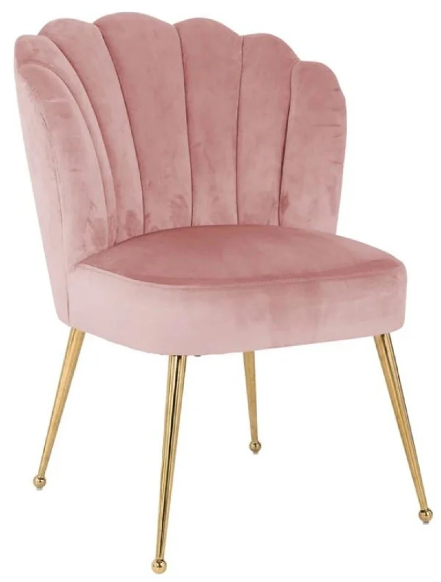Casa Padrino silla de comedor de terciopelo de lujo rosa / oro 66 x 64 x A. 86 cm - Silla de cocina con tela de terciopelo - Muebles de comedor - Muebles de cocina - Muebles de lujo
