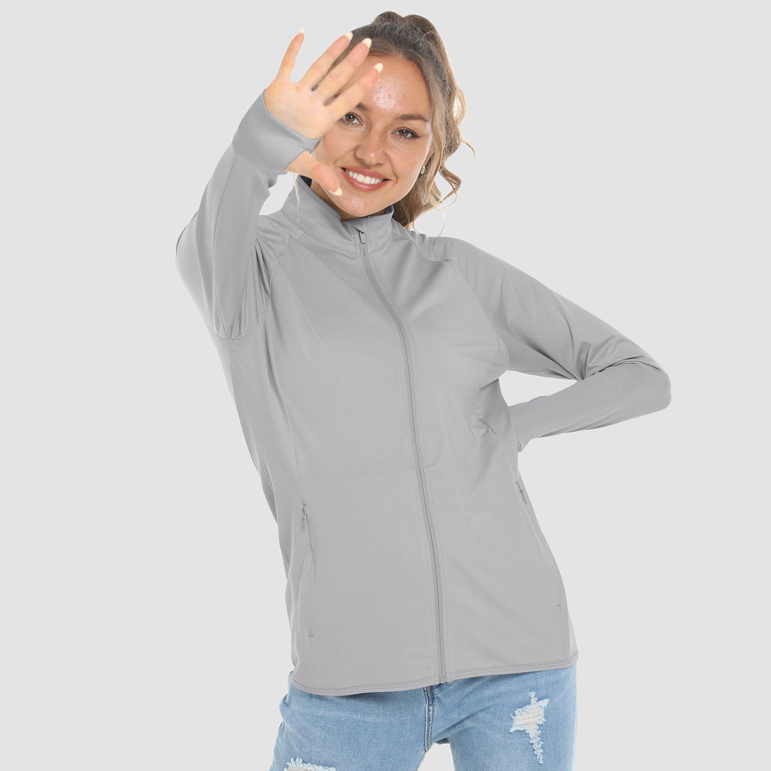 Women's Sun Protection Jacket Lightweight Long Sleeve UPF 50+ Shirts Hiking Shirt with Zipper Pockets