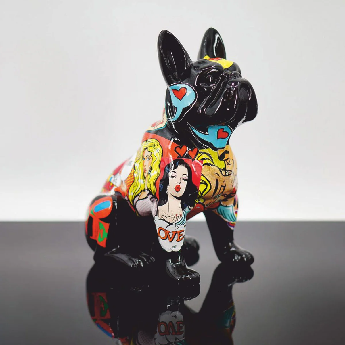 Casa Padrino figura decorativa perro bulldog negro / colorido 25 x A. 30 cm - Figura decorativa animal