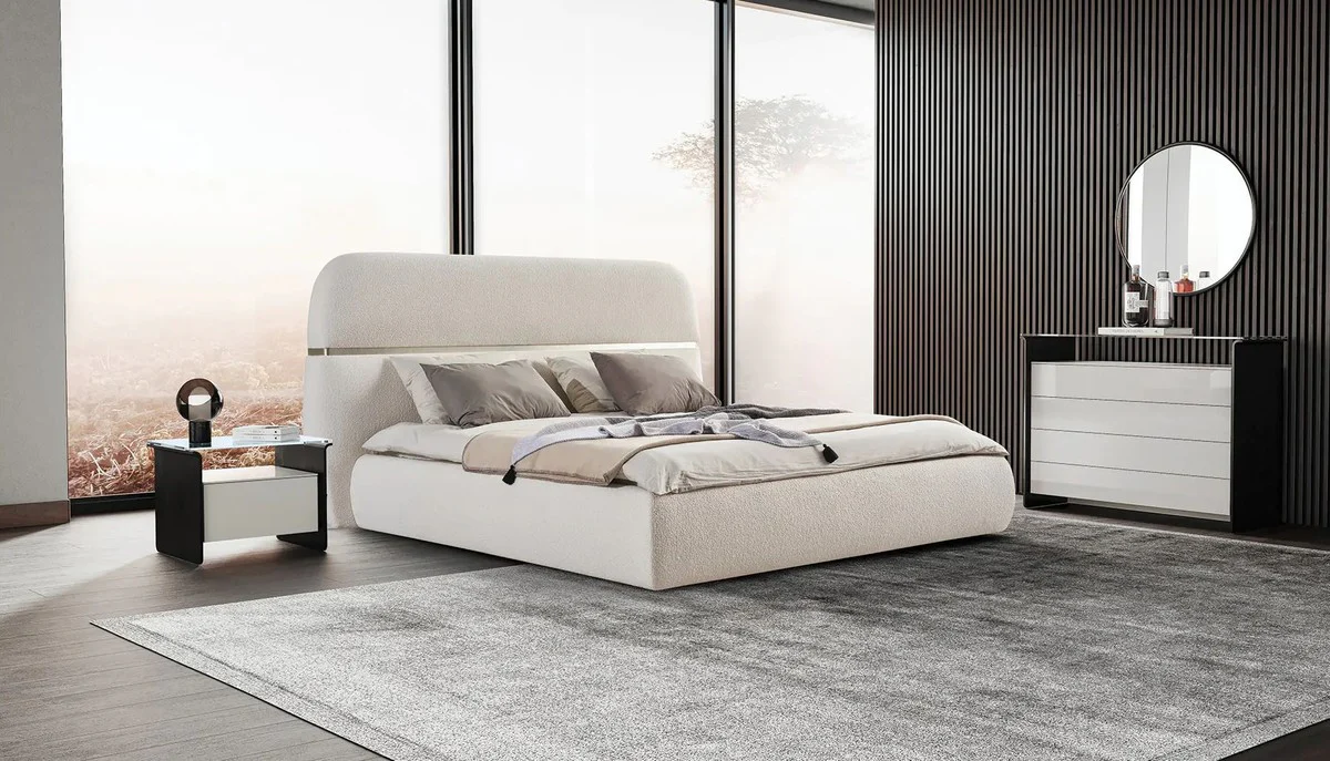 Casa Padrino cama doble de lujo crema / oro 230 x 244 x A. 130 cm - Cama de madera maciza con cabecero - Muebles dormitorio - Muebles hotel - Muebles de lujo - Interior de lujo