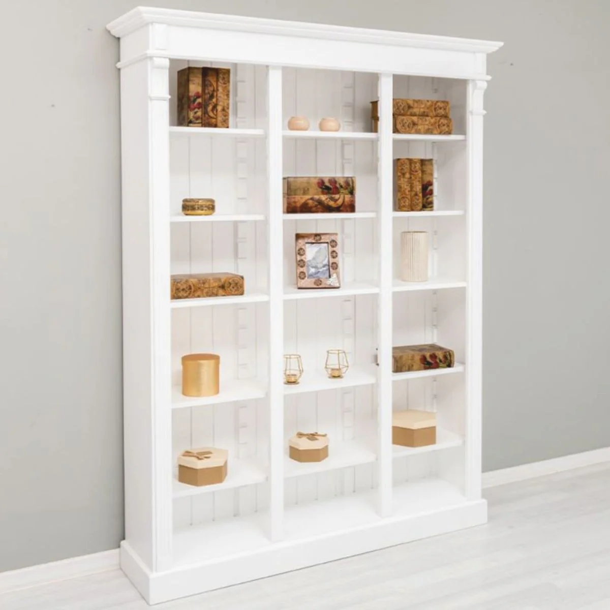 Casa Padrino armario de libros de estilo campestre blanco 150 x 39 x A. 197 cm - Muebles de estilo campestre