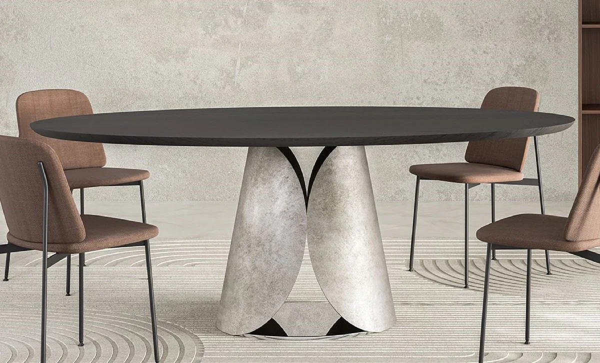 Casa Padrino Mesa de Comedor de Lujo Negro / Plata 200 cm - Hecho en Italia