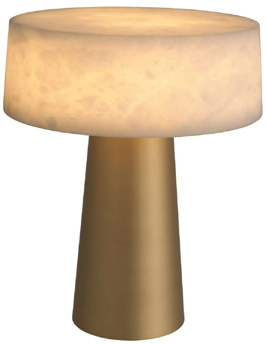 Casa Padrino lámpara de mesa de lujo latón antiguo / alabastro Ø 33 x A. 43 cm - Lámpara de escritorio redonda de metal con pantallas de alabastro - Colección de Lujo