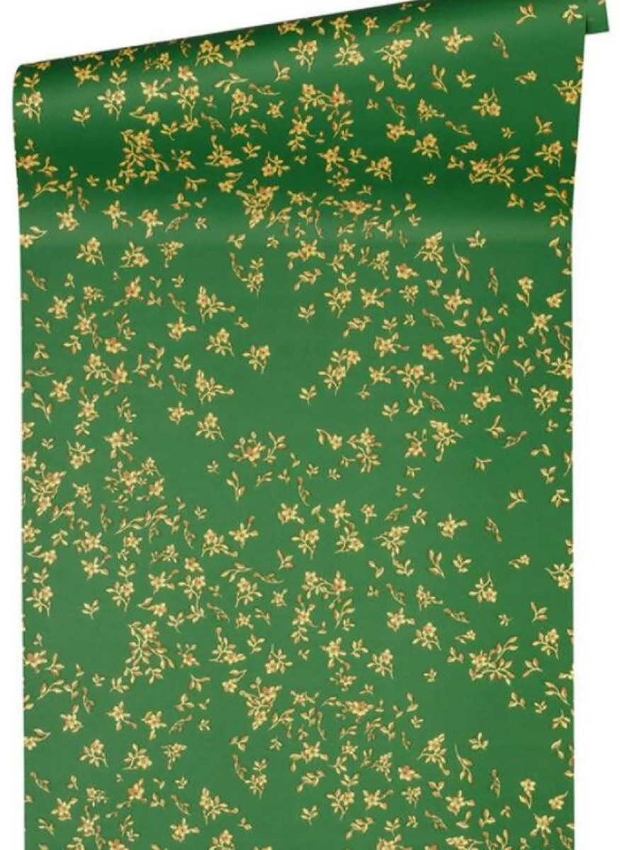 Versace papel pintado de diseño flores barrocos 935856 verde / marrón / amarillo - Papel pintado satín con patrón elegante - Alta Calidad