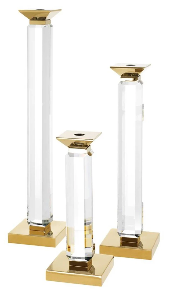 Casa Padrino luxury candle holder set of 3 gold - Luxury Crystal Glass Accessories