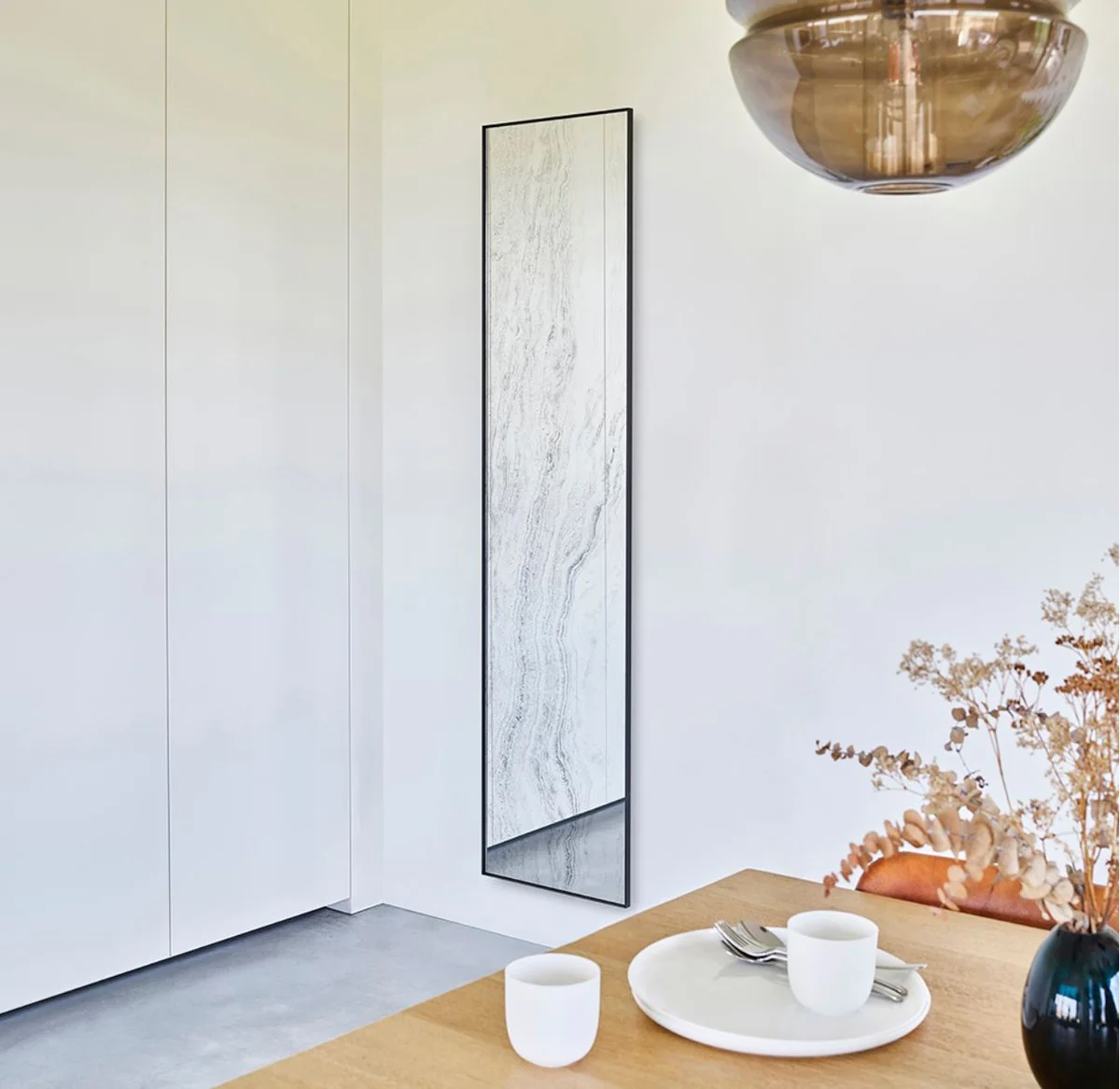 Casa Padrino espejo de pared de dise?o negro 41 x 2 x A. 174 cm - Espejo de sal¨®n - Espejo de dormitorio - Espejo de ba?o - Espejo de armario - Colecci¨®n de Lujo