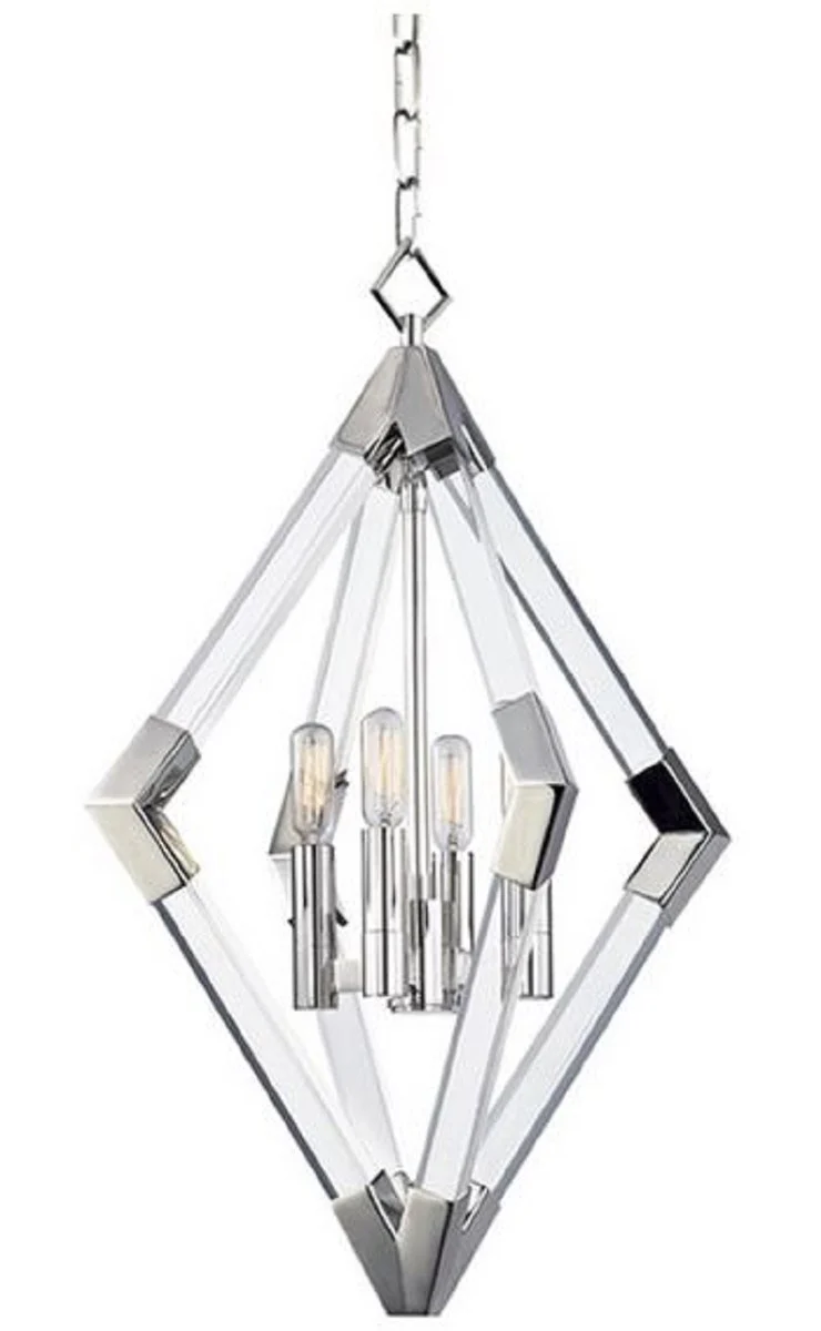 Casa Padrino lámpara colgante de lujo plata 43,8 x 43,8 x H. 61 cm - Lámpara Colgante con Marco de Diamante Acrílico y Detalles en Metal