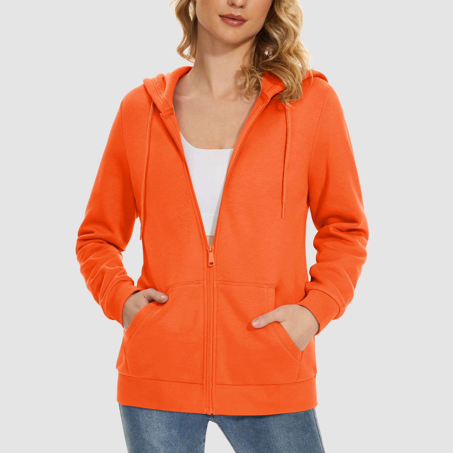 Women's Jacket Fleece Lining Hoodie Jacket Full Zip Up Casual Coat with Pockets