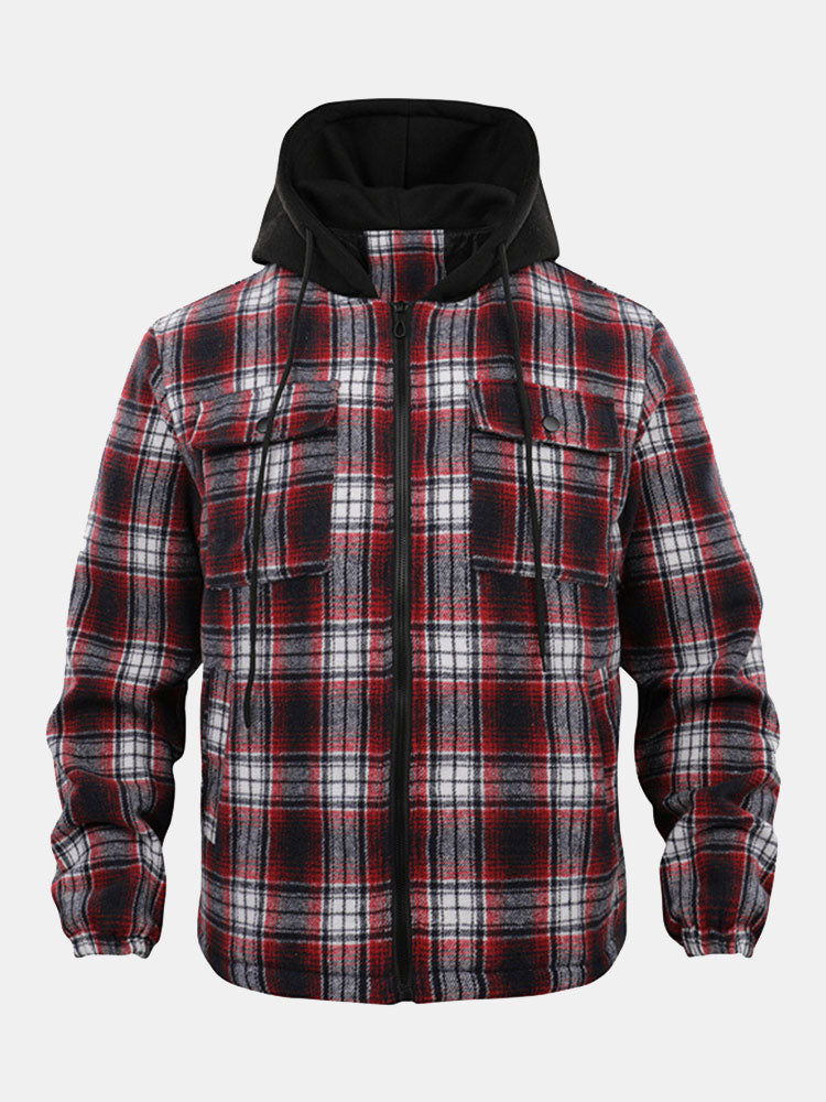 Quilted Lined Flannel Hooded Plaid Coat