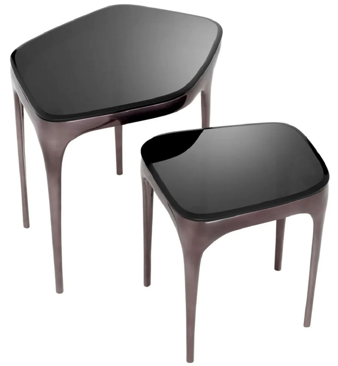 Casa Padrino conjunto de mesa auxiliar de lujo plata negro / negro - 2 Mesas de aluminio con tapa de vidrio - Muebles de hotel - Muebles de sal¨®n - Muebles de lujo - Interiores de lujo