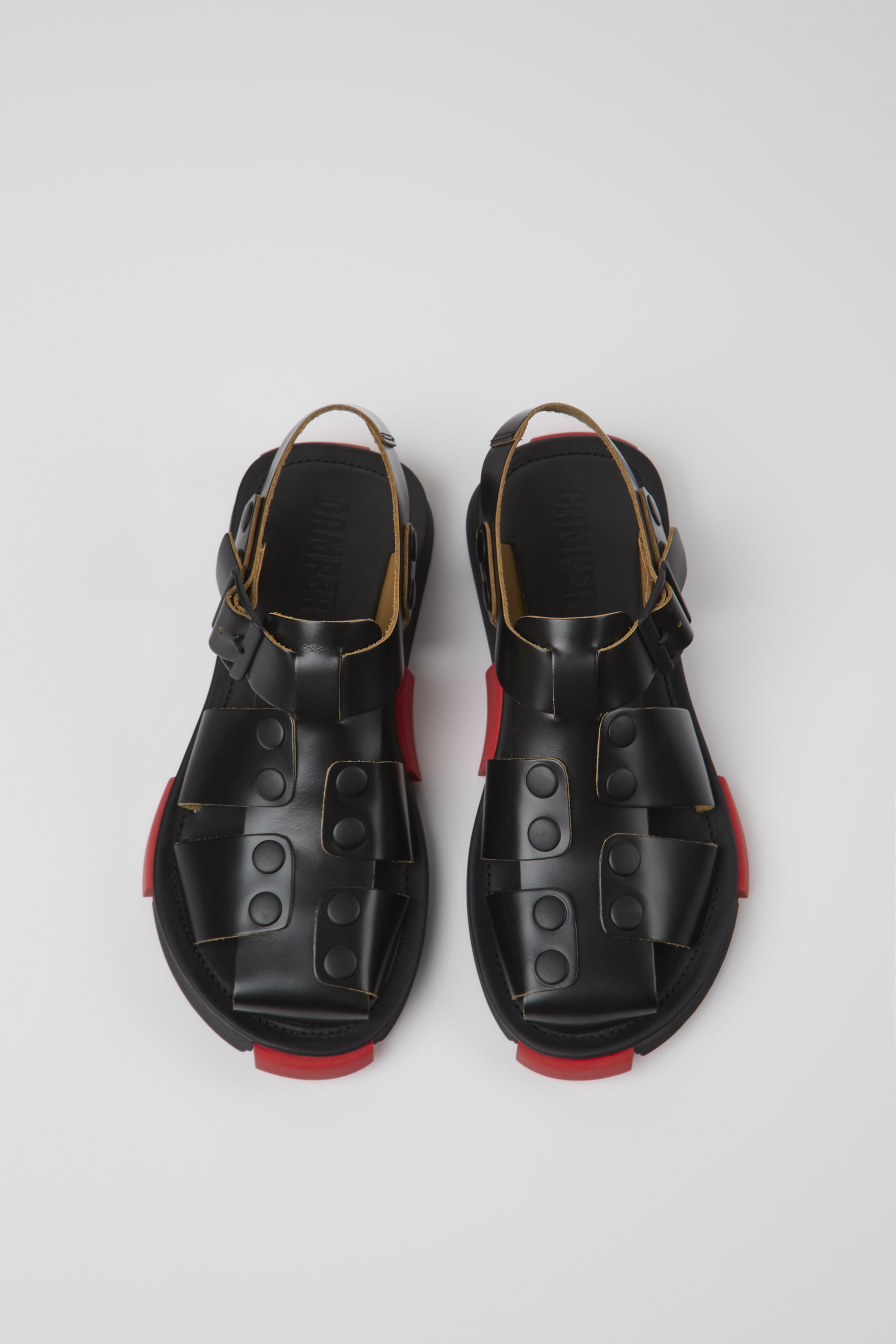 Set - Black leather sandals for women