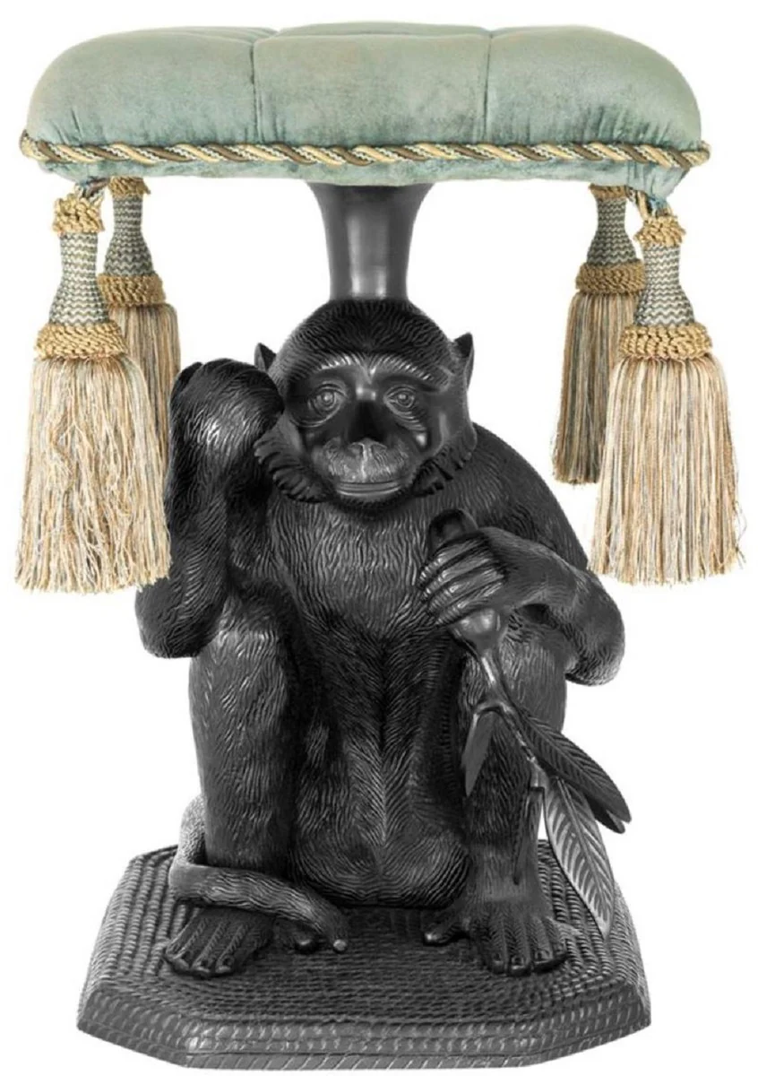 Casa Padrino taburete de dise?o mono negro / turquesa 38 x 43 x H. 58 cm - Muebles de Lujo