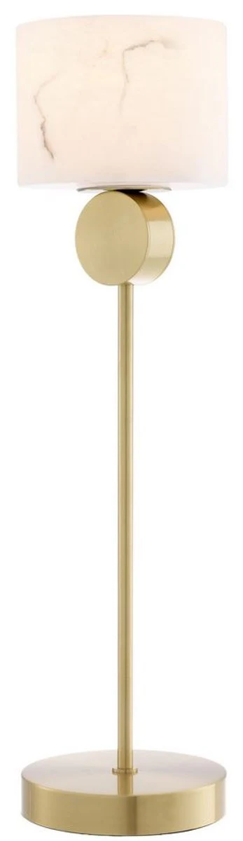 Casa Padrino lámpara de mesa de lujo latón / alabastro Ø 20 x A. 76 cm - Lámpara de mesa moderna con pantalla redonda de alabastro - Luces de Lujo