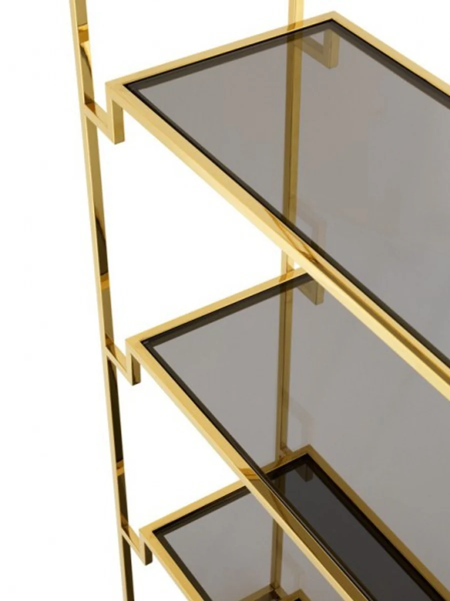 Casa Padrino luxury Shelving cabinet stainless steel gold with smoked glass W 90 x H 230 cm bookcase shelving cabinet - Art Deco Furniture