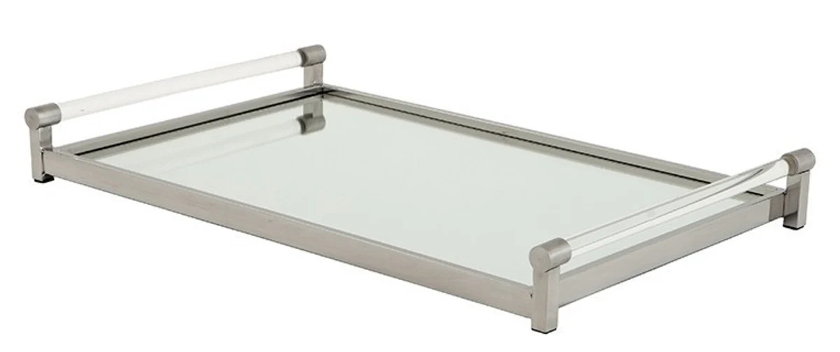 Casa Padrino luxury Tray Rectangular solid mirror surface glass handles Stainless steel plated solid 36 x 36 cm - Luxury Collection - 5 Star catering furniture