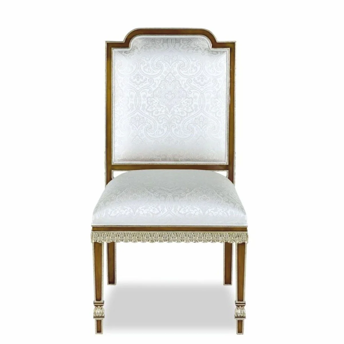 Casa Padrino silla de comedor barroco de lujo de caoba blanco / marrón / oro A. 102 cm - Muebles barrocos