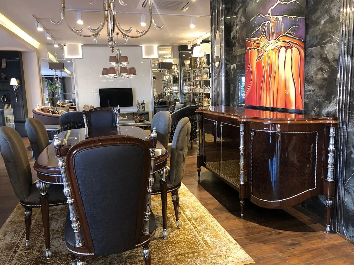 Casa Padrino mesa de comedor barroco de lujo marr¨®n / plata 230 x 106 x A. 80 cm - Mesa de comedor noble en estilo barroco - Muebles de comedor barrocos