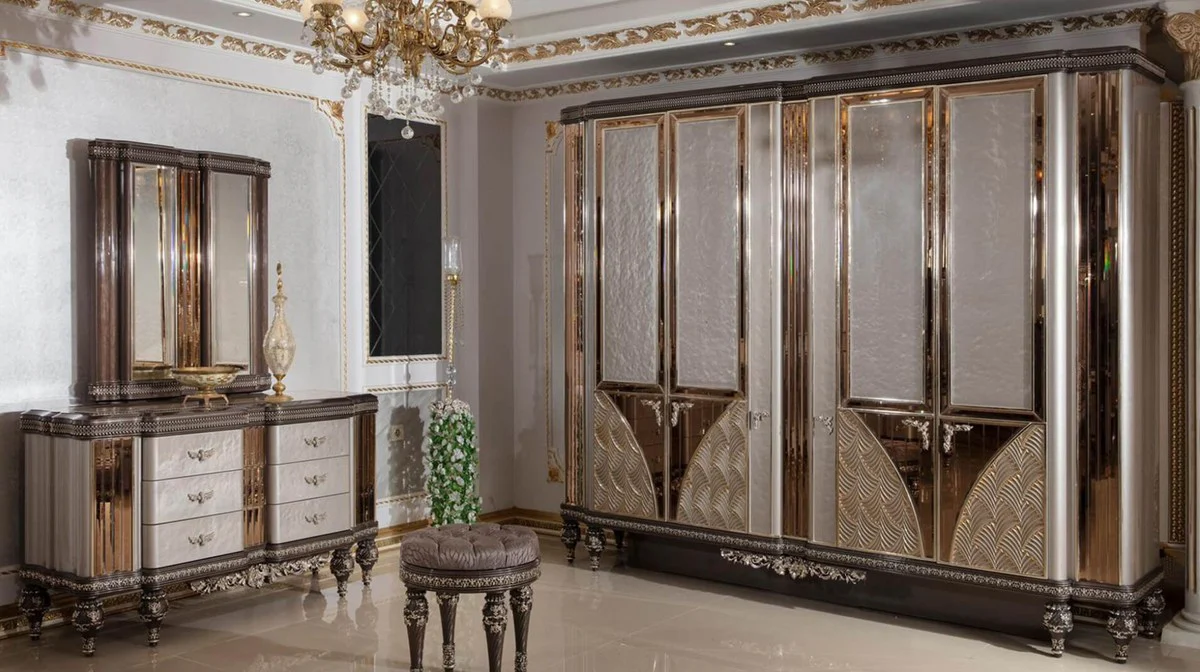 Casa Padrino cómoda barroco de lujo con espejo gris / marrón oscuro / oro - Cómoda de dormitorio de estilo barroco con espejo - Muebles de dormitorio de lujo en estilo barroco - Muebles barrocos