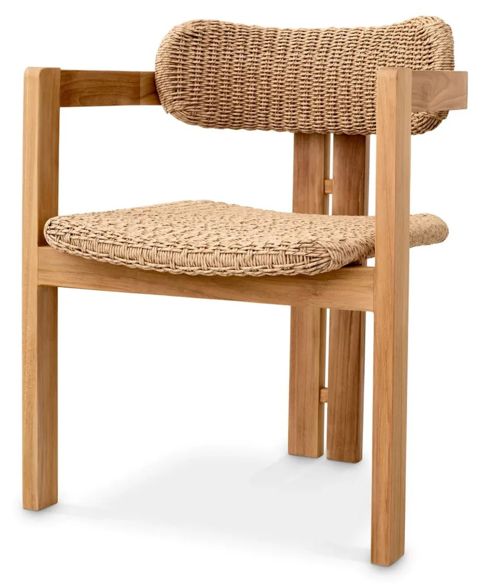 Casa Padrino Silla de Comedor de Teca de Lujo con Reposabrazos Natural 60 x 53 x A. 77 cm - Silla de Jard¨ªn - Muebles de Jard¨ªn - Muebles de Comedor - Muebles de Teca de Lujo