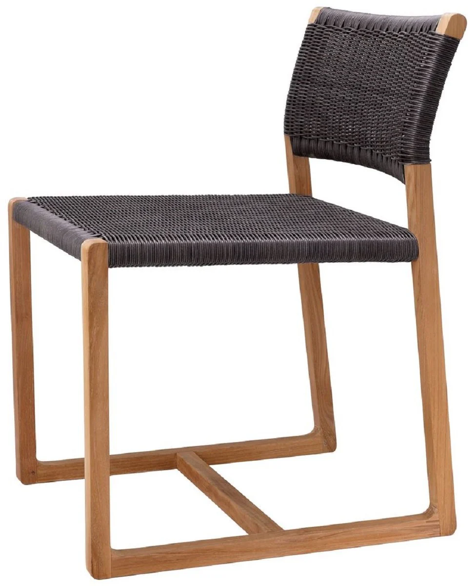 Casa Padrino Silla de Comedor de Teca de Lujo Natural / Negro 48 x 58 x A. 78,5 cm - Silla de Jard¨ªn - Muebles de Jard¨ªn - Muebles de Comedor - Muebles de Teca de Lujo