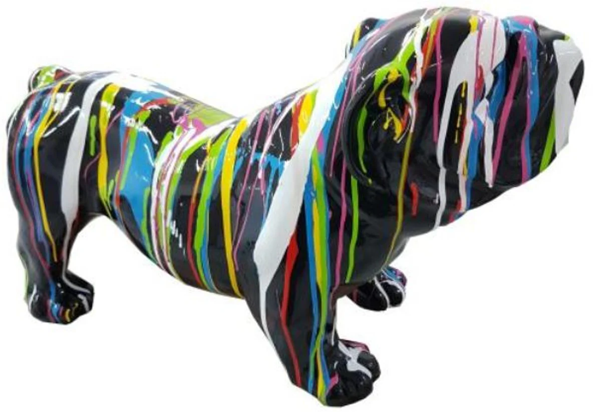 Casa Padrino figura decorativa de diseño perro buldog negro / multicolores 55 x A. 32 cm - Escultura decorativa resistente a la intemperie - Decoración de Sala de Estar