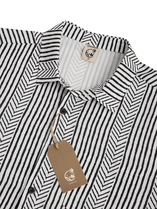 Shirts For Father Retro Striped Chest Pocket Short Sleeve Shirt