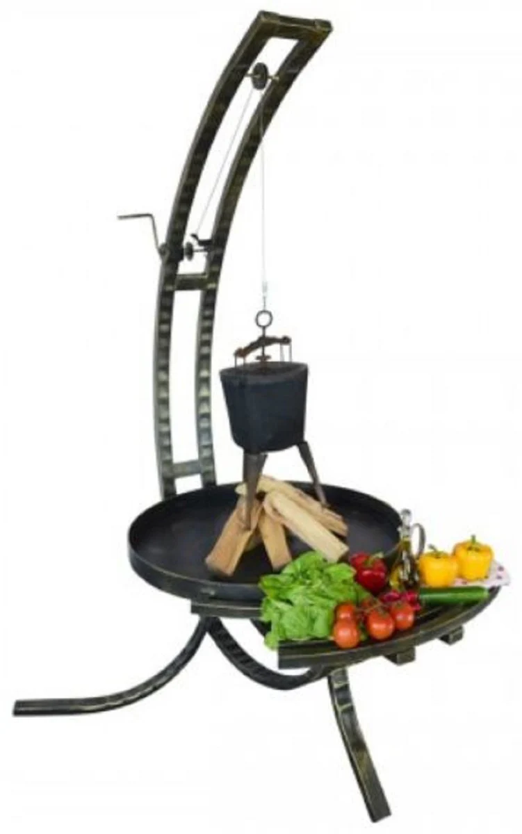 Casa Padrino parrilla giratoria de metal de lujo negro / plata 80 x 70 x A. 190 cm