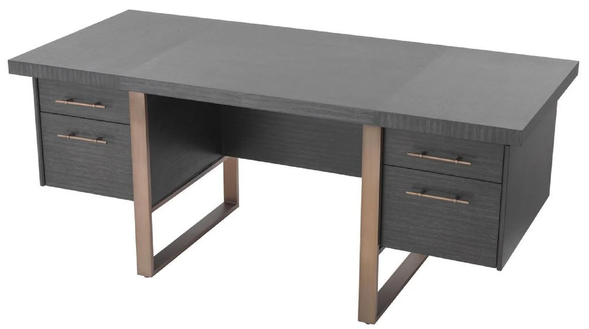 Casa Padrino escritorio de lujo gris antracita / bronce 180 x 80 x A. 76 cm - Elegante escritorio de madera maciza con 4 cajones - Muebles de Oficina de Lujo