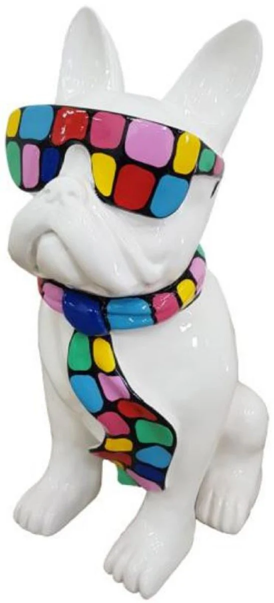 Casa Padrino escultura decorativa de lujo perro bulldog blanco / multicolor A. 120 cm - Figura decorativa grande - Escultura decorativa XXL - Esculturas y figuras decorativas XXL de lujo