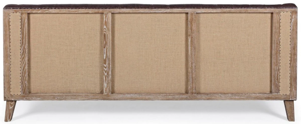 Casa Padrino sof¨¢ Chesterfield de lujo en cuero artificial marr¨®n oscuro / natural 194,5 x 85 x A. 85 cm - Sof¨¢ de sal¨®n - Muebles de sal¨®n - Muebles Chesterfield - Muebles de lujo