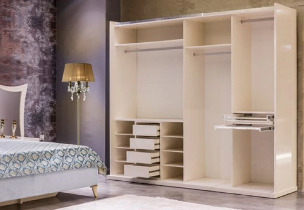 Casa Padrino armario de dormitorio barroco de lujo blanco / oro - Armario de madera maciza - Muebles de dormitorio barrocos - Noble y Espl¨¦ndido