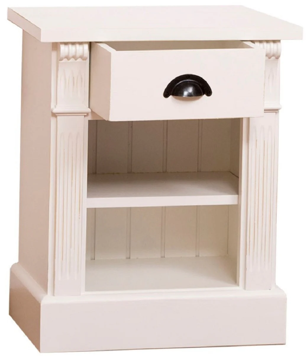 Casa Padrino mesita de noche de estilo campestre con cajón y estante crema 49 x 33 x H. 60 cm - Cómoda de Madera Maciza - Armario de Noche - Muebles de Dormitorio de Estilo Campestre