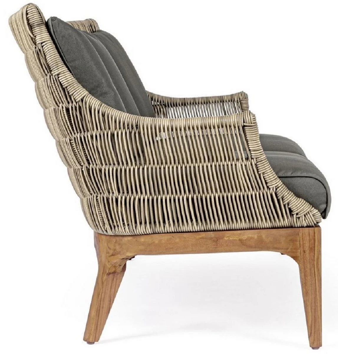 Casa Padrino sofá de jardín de lujo con cojíns gris / natural / marrón 153 x 73 x A. 80,5 cm - Sofá de jardín y terraza resistente a la intemperie - Muebles de Jardín y Terraza