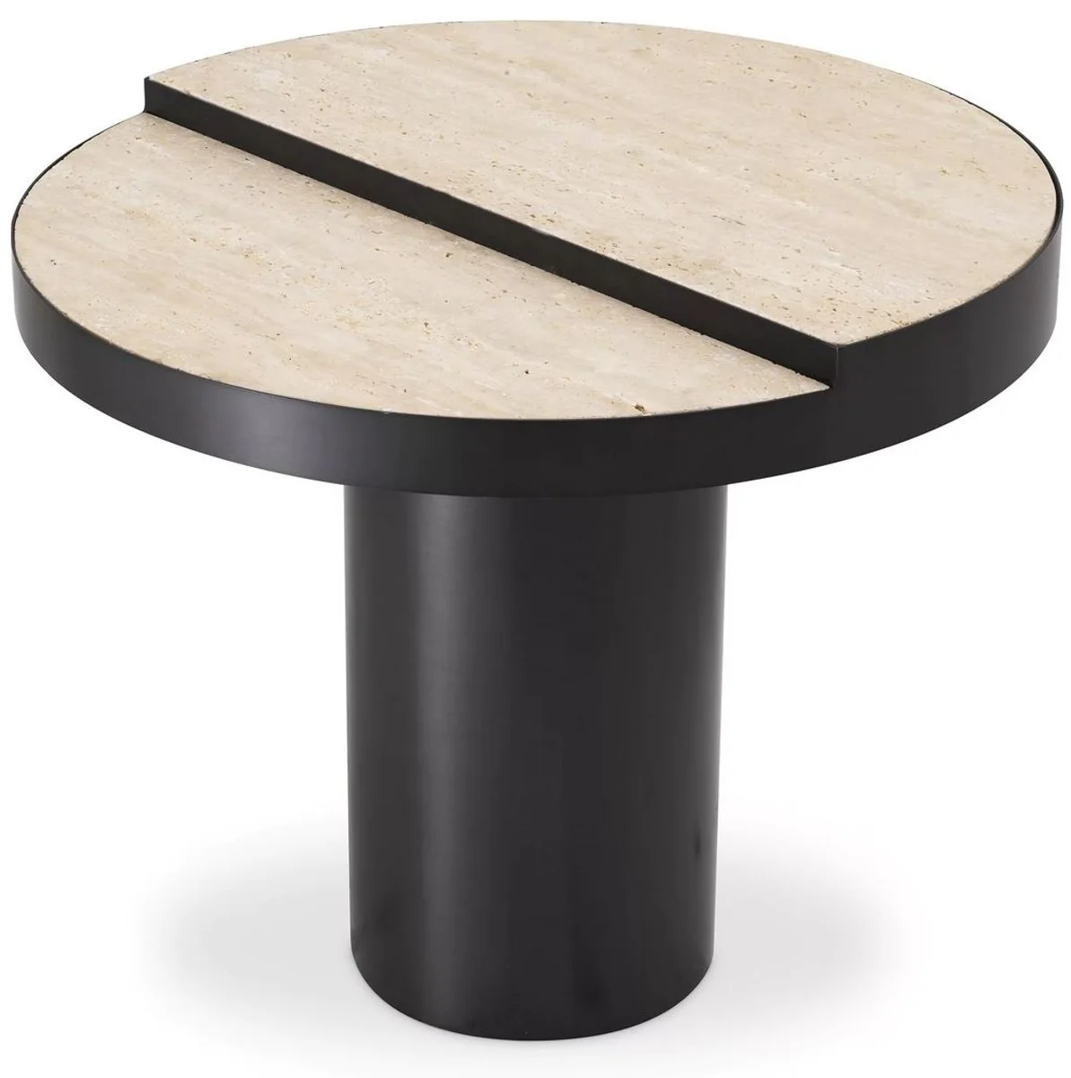 Casa Padrino mesa auxiliar de lujo bronce / beige ? 55 x A. 47 cm - Mesa redonda de acero inoxidable con 2 tableros de travertino - Muebles de sal¨®n - Muebles de lujo - Interiores de lujo