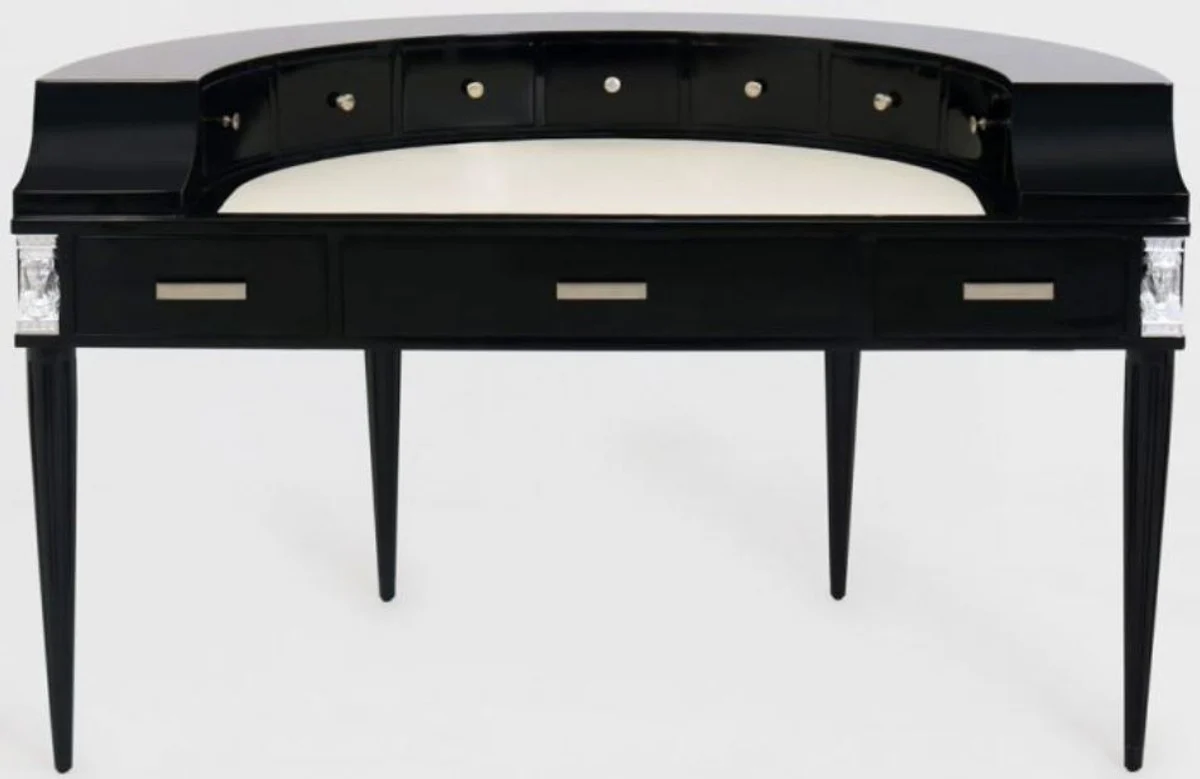 Casa Padrino escritorio Art Nouveau de lujo de caoba con 10 cajones negro / plata / gris / blanco 144 x 79 x A. 91 cm - Mesa de oficina semicircular - Muebles de oficina - Calidad de Lujo