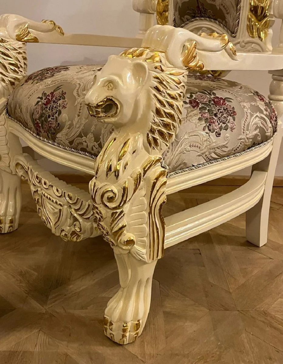 Pomp??s de Casa Padrino sill¨®n de trono barroco de lujo corona gris / crema / oro - dise?ado por Harald Gl??ckler