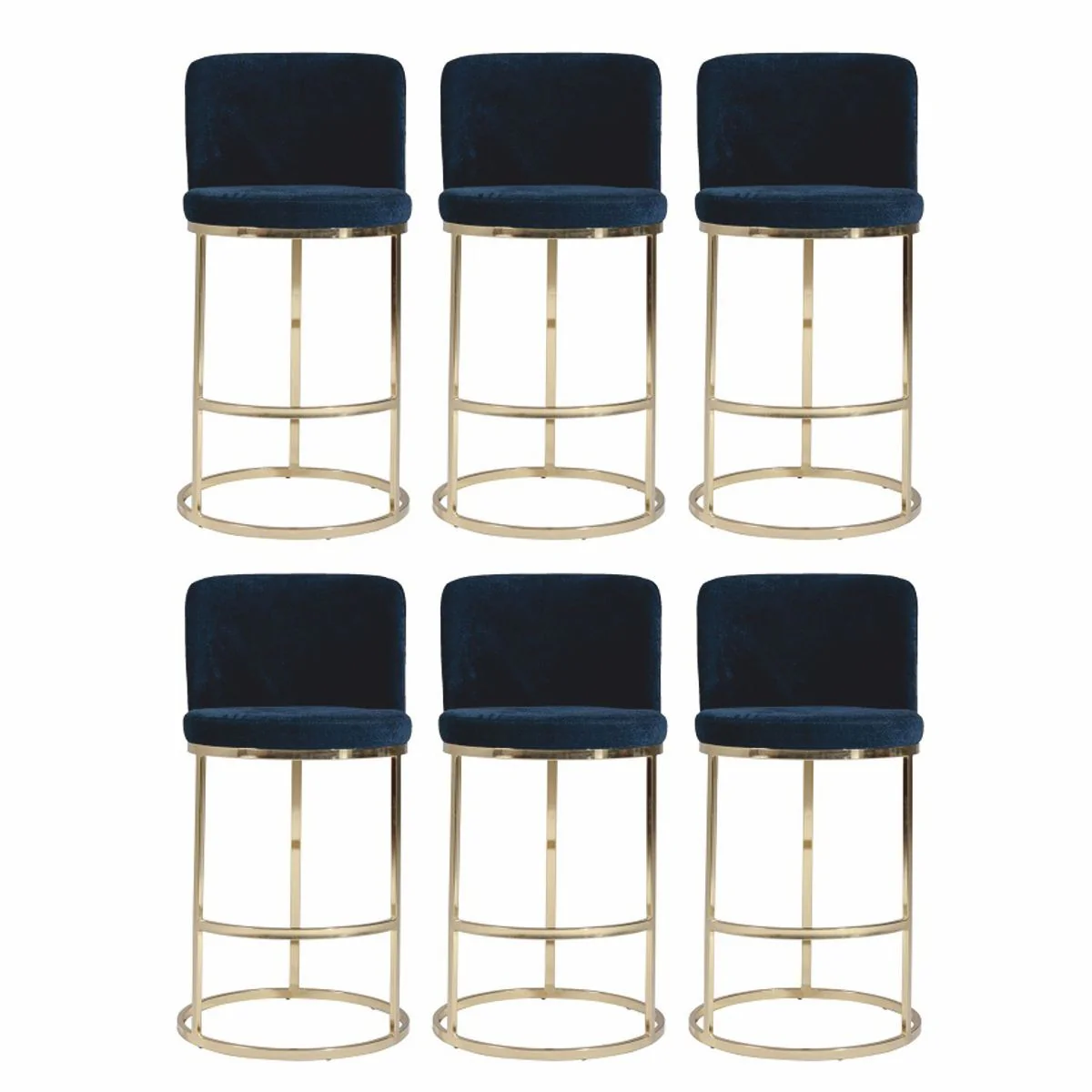 Casa Padrino conjunto de 6 sillas de bar de lujo azul oscuro / oro A. 110 cm - Muebles de bar