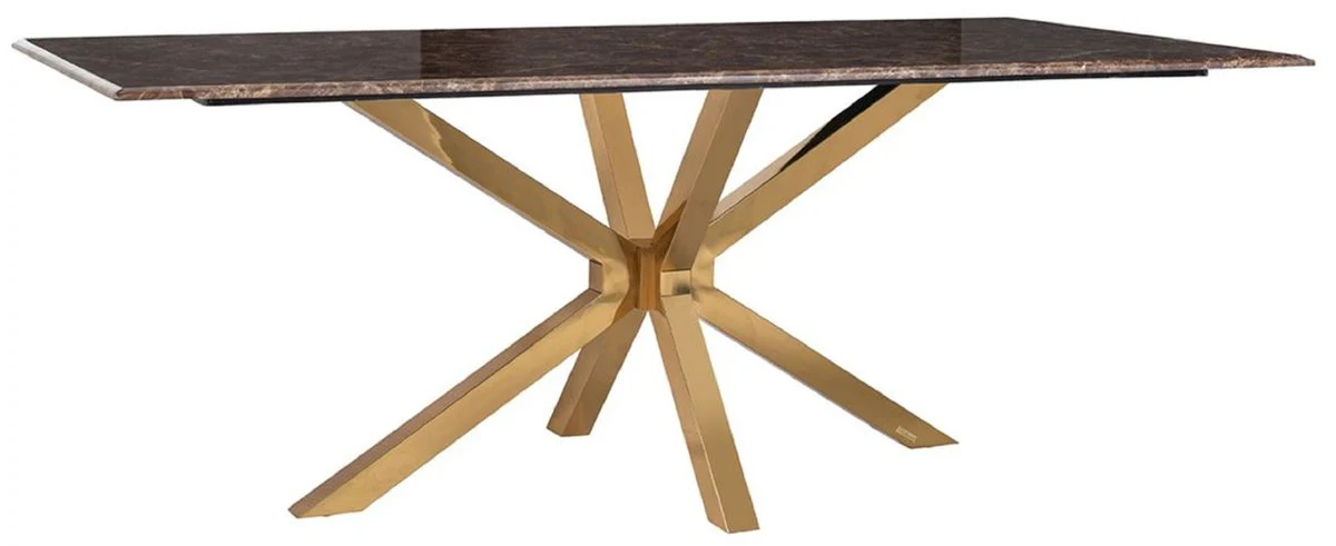 Casa Padrino mesa de comedor de lujo marr¨®n / oro 200 x 100 x A. 77 cm - Mesa de comedor rectangular con tablero de m¨¢rmol artificial y patas de acero inoxidable - Muebles de comedor de lujo