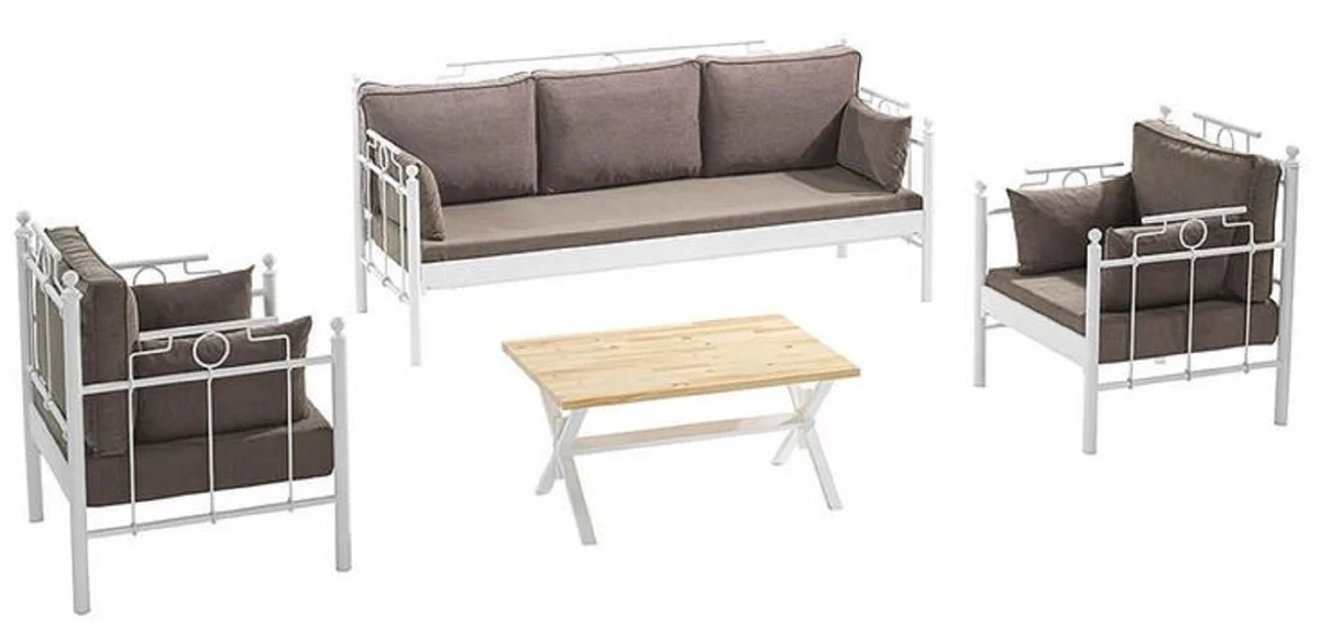 Casa Padrino Art Nouveau Conjunto de Muebles de Jard¨ªn Gris / Blanco - 1 Sof¨¢ y 2 Sillones y 1 Mesa - Muebles de Jard¨ªn y Patio en Estilo Art Nouveau