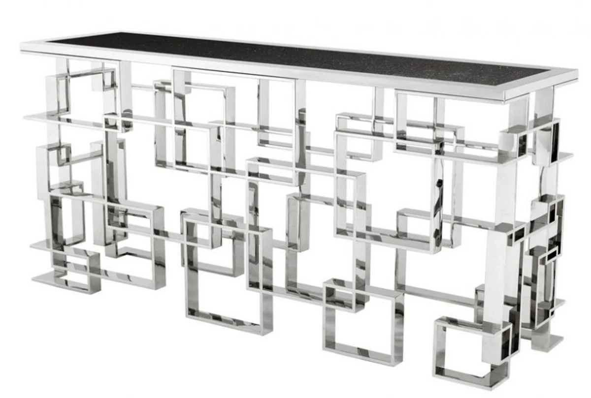 Casa Padrino Art Deco luxury stainless steel panel / nickel finish with granite top 150 x 60 x H. 77 cm - console table - Secretary console - Telephone table - Hotel Furniture