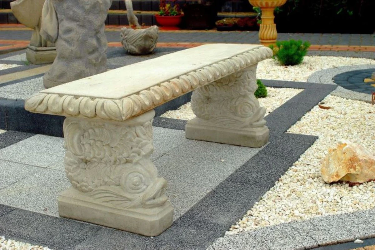 Casa Padrino banco de jardín en estilo oriental blanco gris 140 x 38 x A. 50 cm - Banco de parque - Banco de patio - Muebles de Jardín y Patio