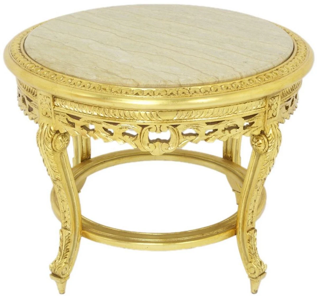 Casa Padrino mesa de centro barroco con encimera de m¨¢rmol oro / crema ? 70 x A. 45 cm - Mesa de sal¨®n redonda de estilo antiguo - Muebles de sal¨®n barrocos