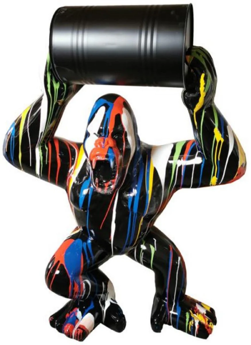 Casa Padrino escultura decorativa de lujo mono gorila con barril negro / multicolor A. 140 cm - Figura decorativa grande XXL - Escultura decorativa XXL - Esculturas y figuras decorativas XXL