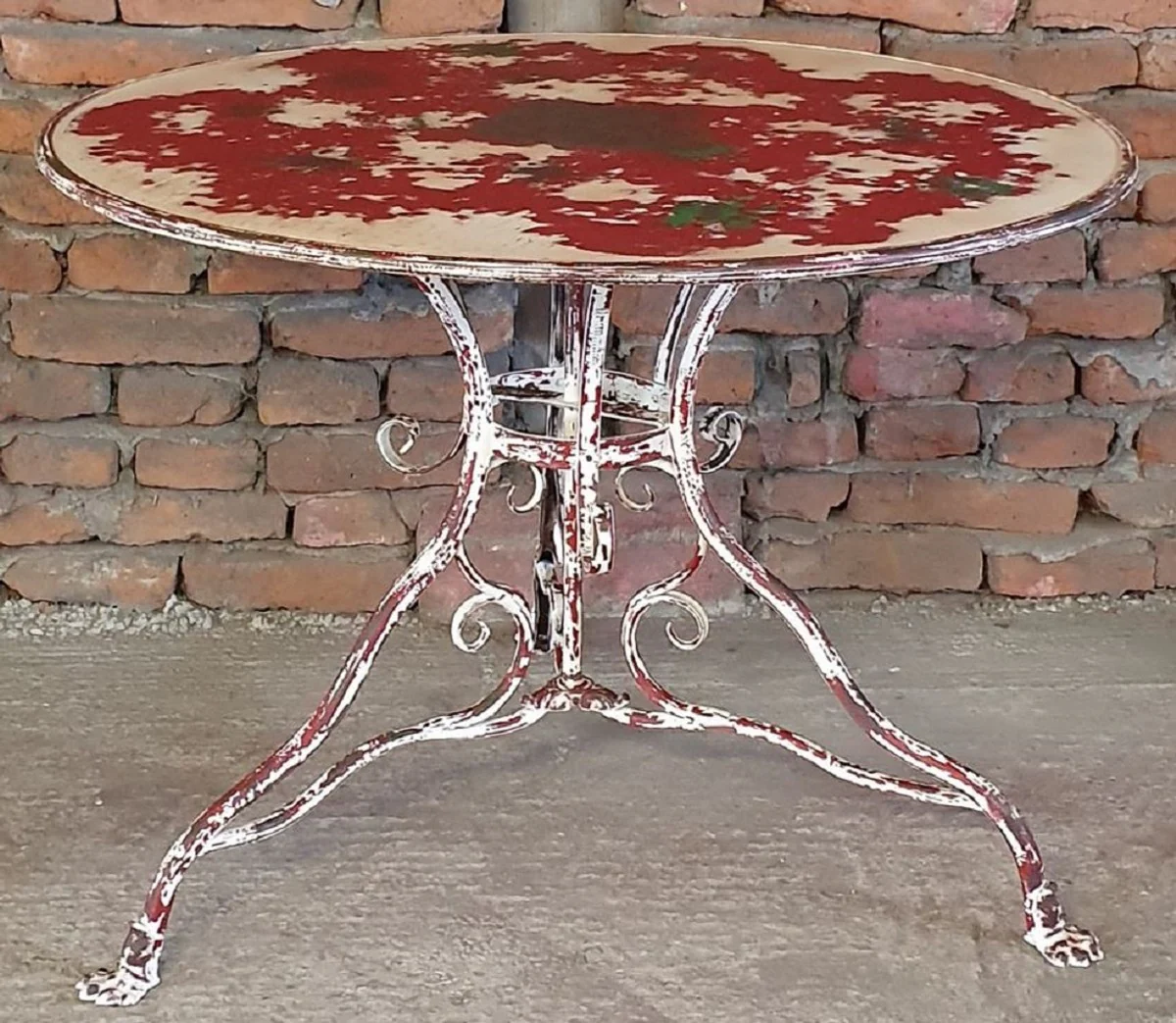 Casa Padrino mesa de jardín Art Nouveau blanco / rojo antiguo Ø 100 x A. 70 cm - Mesa redonda de hierro forjado - Muebles de Jardín y Terraza